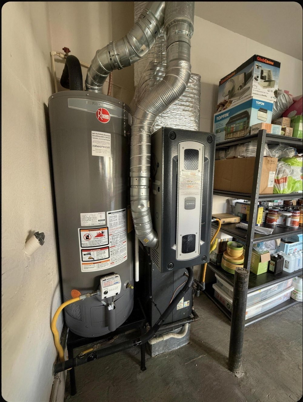 After: the new furnace installed in the same garage